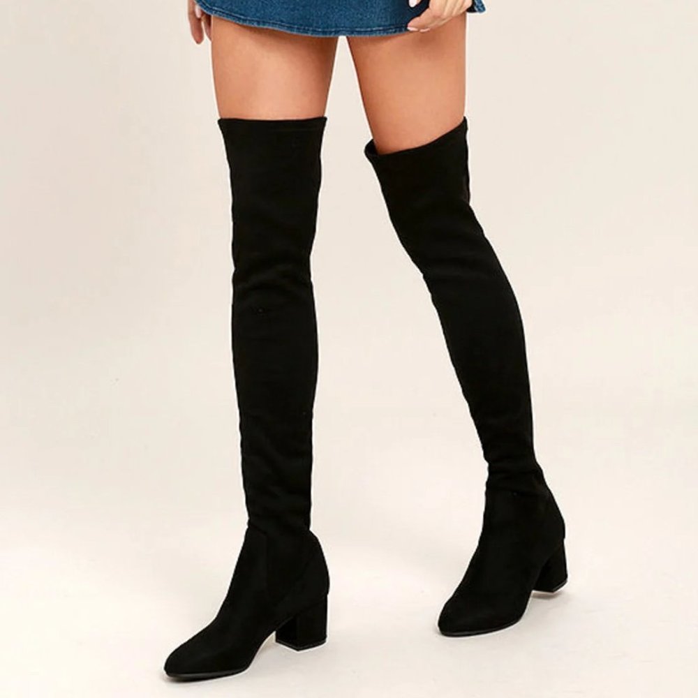 Steve Madden Isaac Over the Knee Boots Black Suede 7.5